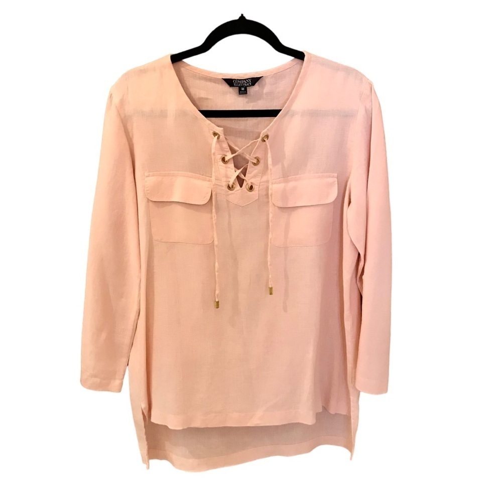 Company for Ellen Tracy, 100% Linen Women’s Top, Size Medium, Champagne.
